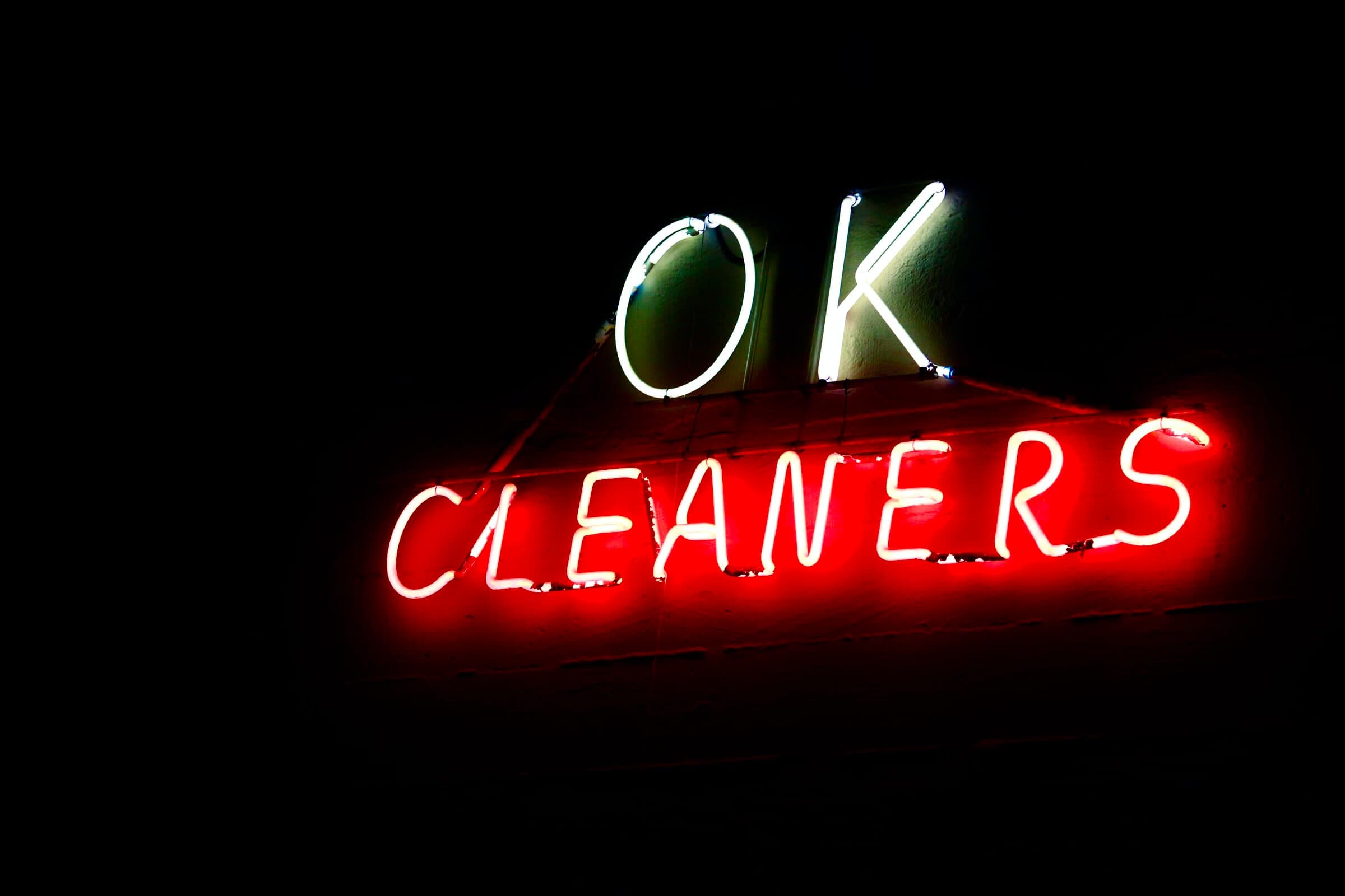 OK Cleaners neon sign